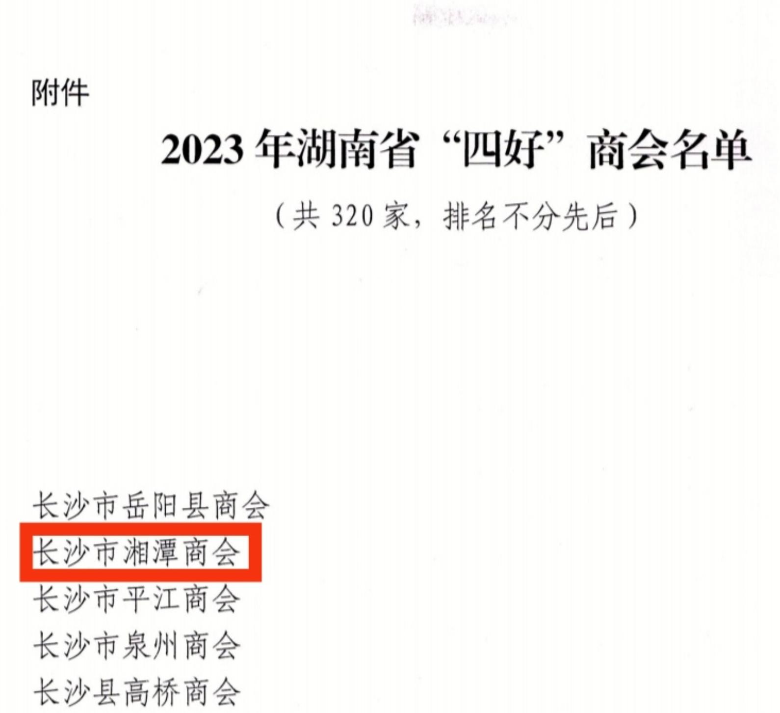 長沙市湘潭商會(huì)再次榮獲湖南省“四好”商會(huì)榮譽(yù)稱號(hào)